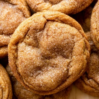 Chewy pumpkin snickerdoodle cookies topped with cinnamon sugar